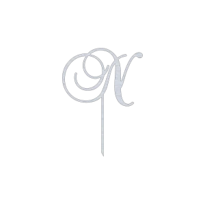 This elegant cake topper features a swirl script 'N' design, expertly laser-cut for precision and style. Made from durable aluminum with a natural finish, it's perfect for weddings, birthdays, and other special occasions. Measuring 8.0 inches wide by 11.0 inches high, it adds a sophisticated touch to any cake.